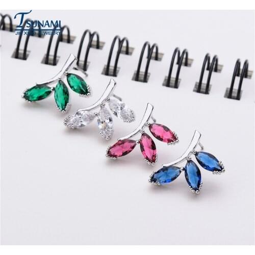 1Pair Left and Right Earrings Leaf zircon Stud earrings for Girls and Women jewelry Rhinestones DIY Brand high quality