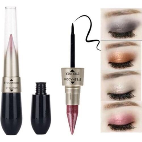 1 Pcs Double-end 2-in-1 Pearly Glimmer Waterproof Eyeshadow Black Eye Liner Pen Quick Dry Women Eye Beauty Makeup Cosmetic