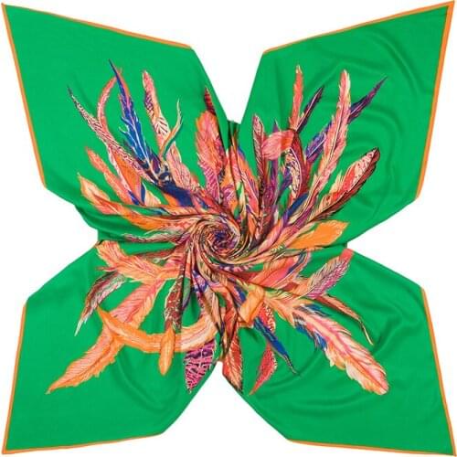 130cm*130cm Women 2017 New Fashion Twill Silk Euro Brand Indian Feather Crown Print Square Scarf Horse Print Hot Sale Femal Wrap