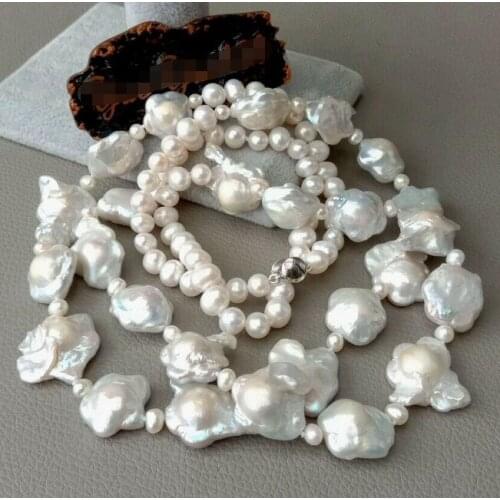 18" 2 rows Cultured White Flower Keshi pearl Necklace