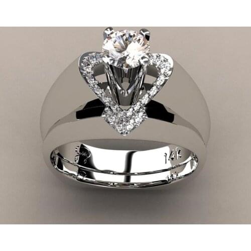 2 Pcs/Set Luxury AAA White Zircon Heart Wedding Double Rings For Women Designer Female Jewelry Engagement Party Valentine Gifts