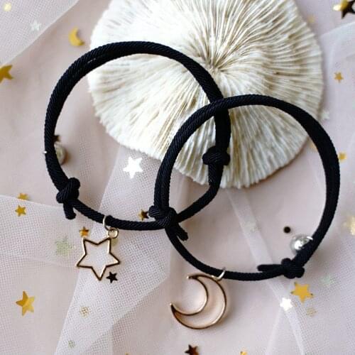 2pcs Star Moon Magnetic Couple Bracelet Set for Men Women Trendy Handmade Rope Chain Friendship Bracelet Adjustable Jewelry