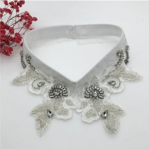 2021 Women Neckwear Tie Organza Crystal Rhinestone Bead Neckline Fake Collar Detachable False Collar Removable Lapel Blouse Tops