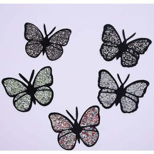 3Pcs/lot Colorful Butterfly Sewing On Embroidered Rhinestones Patches Hotfix Motif Applique Clothes Insects Sticker For dress