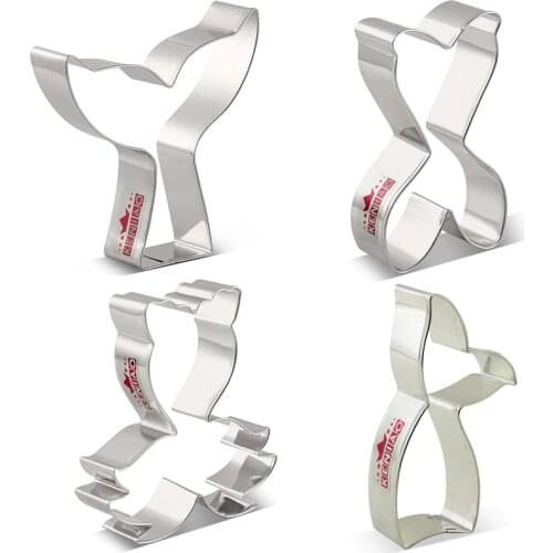 KENIAO Mermaid Tail Cookie Cutter Set for Kids Birthday Party - Whale Tail Fondant Cutters - 4 Piece - Stainless Steel