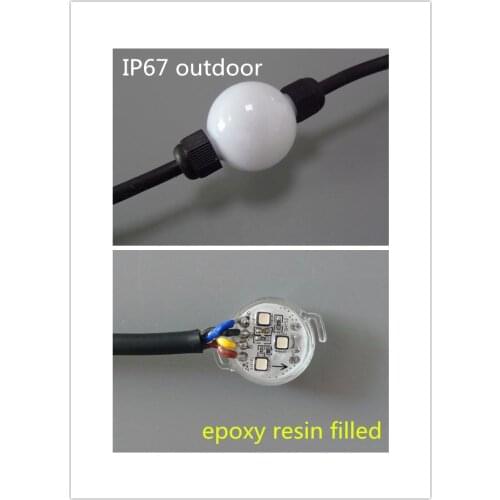 50mm IP67 outdoor addressable 3D 40pcs WS2811 full color milky ball;DC12V input;1.44W;epoxy resin filled inside the PCBA