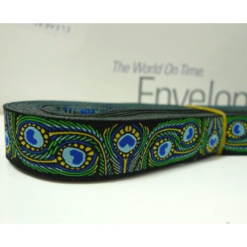 7/8'' 22mm Wide Peacock Feather Woven Jacquard Ribbon Free Shipping DHL Express For Combine Order $150