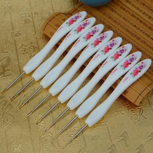 8Pcs/set Crochet Hooks Set Sweater Needle Small Curved Handle Printing Crochet Weave Craft Yarn Sewing Needle Haaknaalden