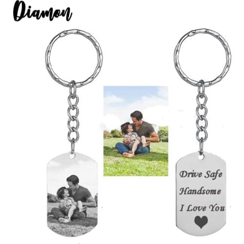 Diamon Customized Stainless Steel Heart Keychain Personalized Silver Color Dag Tag Key Chain Engraving Words Jewelry Gift