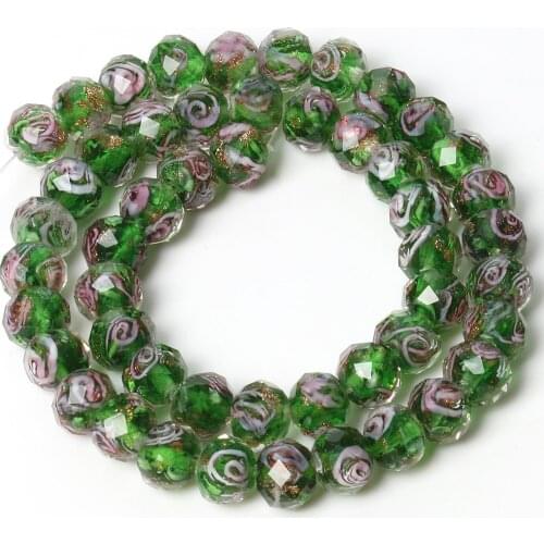 10mm Green Murano Transparent Faceted Rondelle Red Flower Lampwork Crystal Glass Beads For Bracelet Making Women Diy Accessories