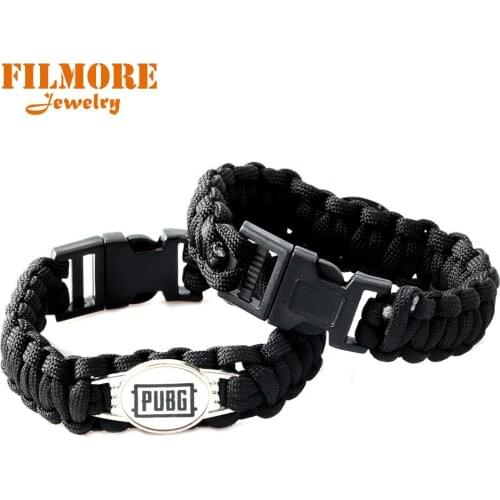 Playerunknowns Battlegrounds Black Cosplay Bracelet PUBG Game Weave Charm Bracelet Unisex Fashion Gothic Punk Alloy Jewelry
