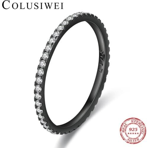 Colusiwei Vintage Black Color Simple 925 Sterling Silver Finger Rings for Women Sparkling Clear CZ Ring Fashion Fine Jewelry