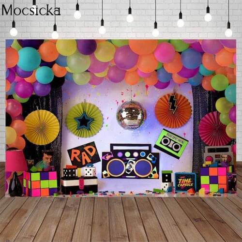 Disco Dance Party Backdrops Disco Themed Birthday Party Colorful Balloons Retro Radio Decor Graduation Background Photo Studio