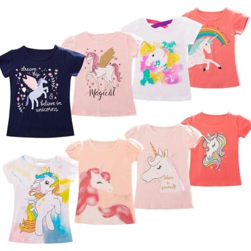 Girls Unicorn T-shirt For Baby Kids Boys Summer Short Sleeve Cotton Cartoon Print Tops Children 3 4 5 6 7 8 Years Tee Shirt