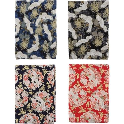 Cotton Quilting Patchwork Fabric Bronzing Crane & Floral Pattern 59" Wide