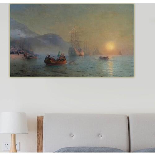 Ivan Aivazovsky《Christopher Columbus sailing from Palos, 1892》Canvas Oil Painting Picture Wall Hanging Decor Home Decoration