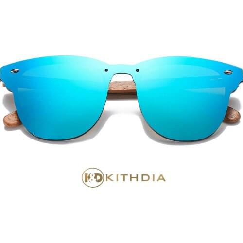 Kithdia Walnut Wooden Polarized Mens Sunglasses Women Retro Rimless Color Mirror Lens Sun Glasses Handmade Driving Eyewear