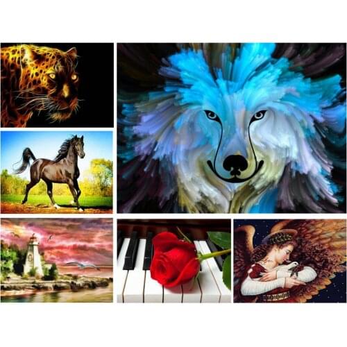 MHD diy 5d diamond painting animal tiger wolf horse full square / round drill 3d diamond embroidery dog mosaic home decoration