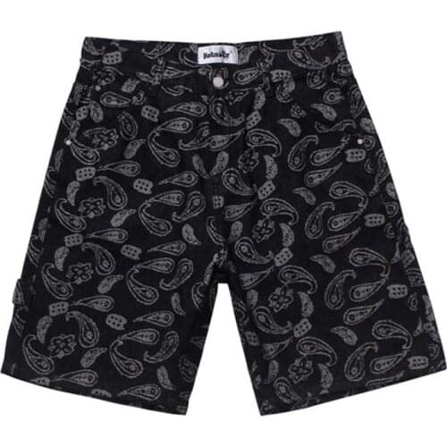 Mens summer short Denim Brand Bandana Straight Short Jeans Pants Paisley Male Loose Man summer clothes 2021