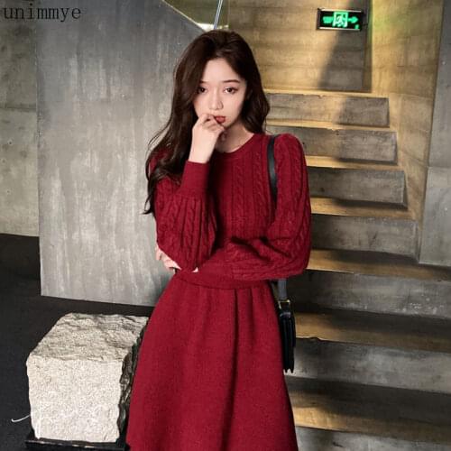 New Autumn Winter Long Sleeve Slim Pullover Sweater Dress Womens Knitting O Neck Basic Female Fashion Causal Dresses L10