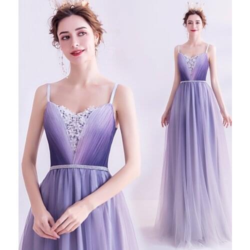 New Arrival Fascinating Purple Beading Flowers Decorated Prom Dress 602