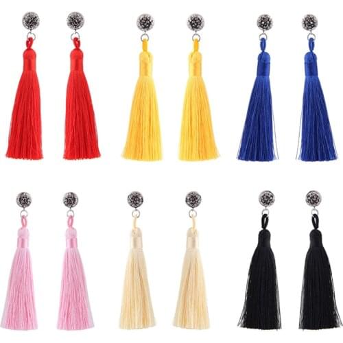Ethnic Handmade yellow Tassel Earrings Trendy Bohemian Black Red Vintage Crystal Long Tassel stud Earrings For Women Jewelry