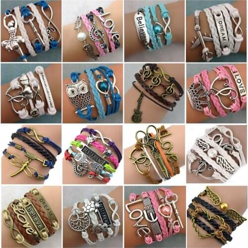 Wholesale 30PCs/Lot Ladies Cuff Bracelets Handmade Copper Alloy PU Leather Friendship Bangle Party Gifts Fashion Jewelry