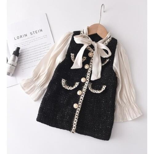 Autumn Princess Kids Girls Dress Outfits 2-8Y Ruffles Long Sleeve Patchwork Bowknot A-Line Dress