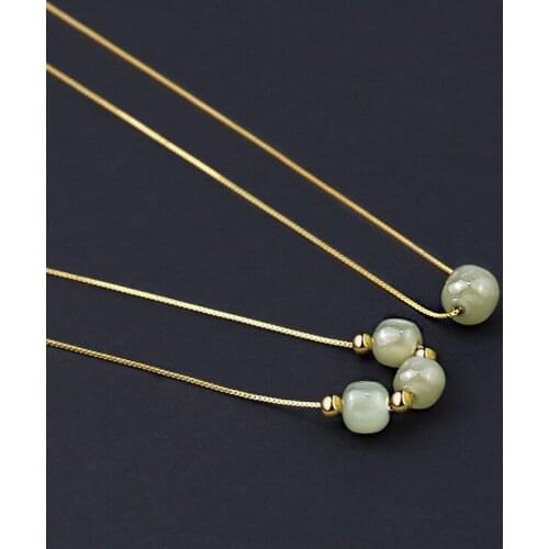 Lucky Necklace Sansheng III Beaded Natural Hetian Necklace Female Handmade Round French Transit Bead Light Luxury Necklace