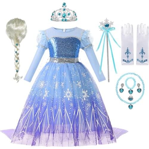 Frozen Elsa Princess Snow Queen Dress Girls Halloween Princess Cosplay Costumes kid Halloween Lace Dress Party Wedding Dress