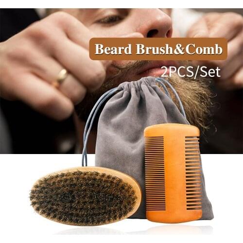 Professional Men Beard Mustache Combs Set Beard Care Brush Grooming Wood Oval Double-Sided Styling Comb Men Grooming Kit Set