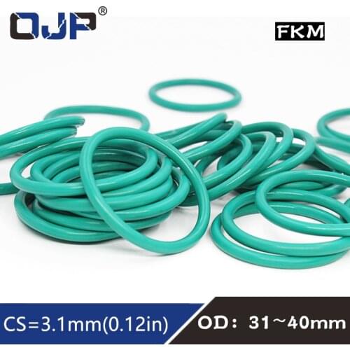 5PCS/lot Rubber Ring Green FKM O ring Seal 3.1mm Thickness OD31/32/33/34/35/36/37/38/39/40mm ORings Seal Oil Ring Gasket Washer