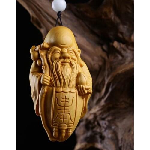 Carved Wood 8CM wood buddha statue Shou Xing carving handmade the god of longevity crafts gift play birthday Art collection