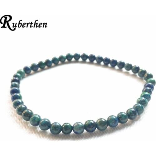Ruberthen 4 mm Natural Azurite Bracelet Women`s Yoga Balance Bracelet Mini Gem Stone Yoga Energy Bracelet
