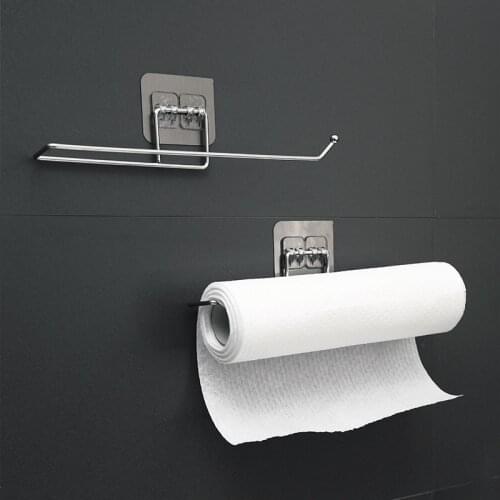 Self-adhesive Towel Holder Rack Kitchen Under Cabinet Towel Roll Paper Hanger Organizer Bathroom Towel Bar Shelf Free Punch