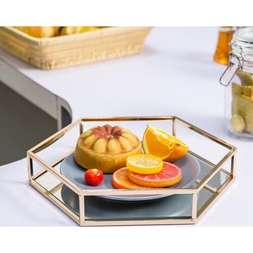 Hexagonal Mirror Tray Grocery Tray Table Top Fruit Dessert Plate
