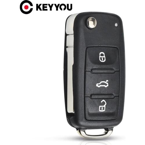 KEYYOU 3 Button Folding Remote Car Key Shell Flip Case Fob for VW Polo Golf 4 7 6 MK6 Tiguan Touareg Uncut/Cut Blade