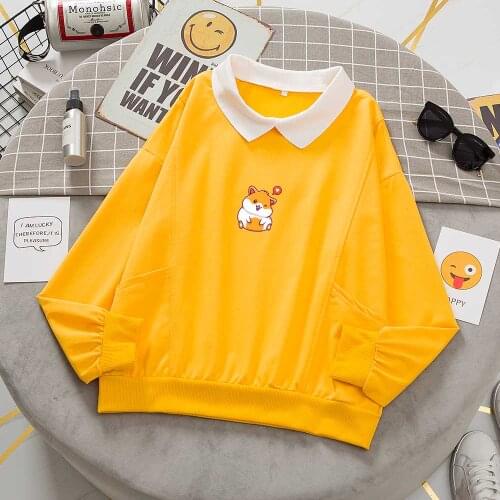 Cartoon Guinea Pig Collar Sweatshirt Women Harajuku Kawaii Clothes Cotton Autumn Long Sleeve Hoodies Cute Clothes for Teen Girls