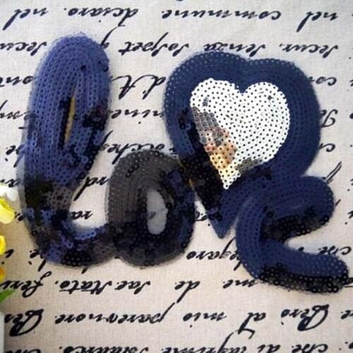 Embroidered patches for clothing letter heart LOVE badge applique sequins patch diy accessories Label patchwork free shipping