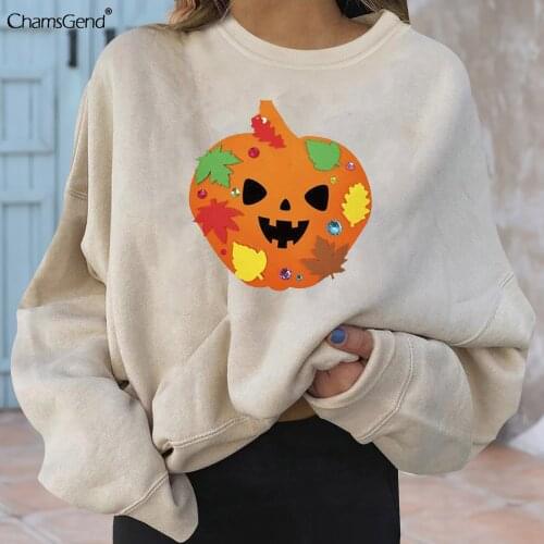 Winter Fashion Oversized Hoodie Women Harajuku Crewneck Sweatshirt Funny Pumpkin Demon Print Loose Casual Pullovers Streetwear