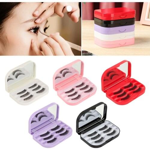 1PC 3 Pairs False Eyelashes Storage Box Portable Empty False Eyelashes Storage Box With Makeup Mirror Travel Organizer Case