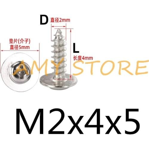 1000pcs M2x4x5mm Nickel Plated Iron Round Cross Recessed Pan Head Self-Tapping Screws with Washer Gasket Fixed
