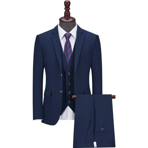 2021 (Jacket+vest+pants)New three-piece business casual suit mens Korean style slim wedding groom dress suit