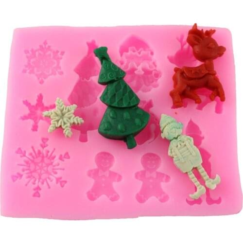 3 pieces/lot) Brand new 7.9*6.8*1cm Christmas snowflake tree deer santa claus shape silicone fondant decorating candy molds