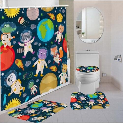 4 Pieces Bathroom Set Celestial Body Waterproof Shower Curtain Bathroom Mat Set Pedestal Rug Lid Toilet Cover Washroom Rug Set