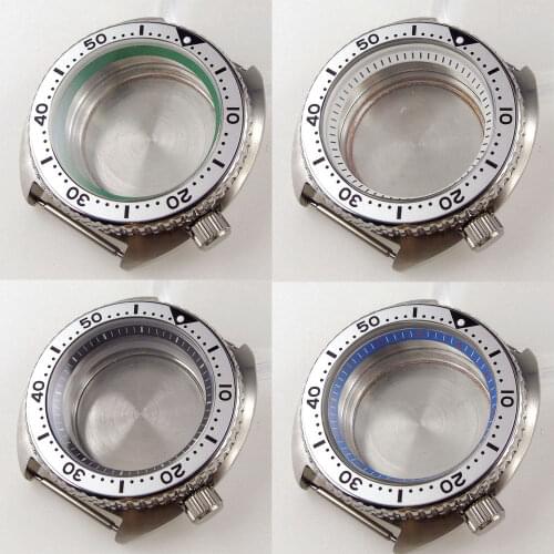 BLIGER 45mm Automatic Watch Case fit NH35A NH36A Movement Grey Insert Sapphire Crystal Brushed Screwdown Crown
