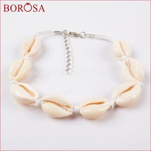 BOROSA 10PCS New 10inch Eight Cowrie Shells Bracelets Mixed Rope Colors Natural Shell Charms Bracelets Jewelry for Women WX968
