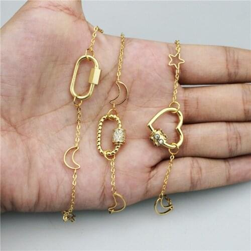 7.5inch 10pcs/lot New design cz clasp shape bracelet,cubic zircon component,plated moom/star chain bracelet cheap wholesale