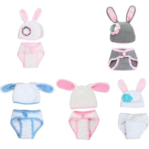 Baby Photo Props Outfit Costume Rabbit Knit Hat Pant Set Newborn Infant Photo Handmade Photo Prop