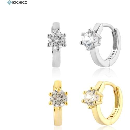 KIKICHICC 925 Sterling Silver Gold One Zircon Charm Hoops Piercing Loops Rock Punk Gift Pendiente Luxury Jewels Clips Huggies